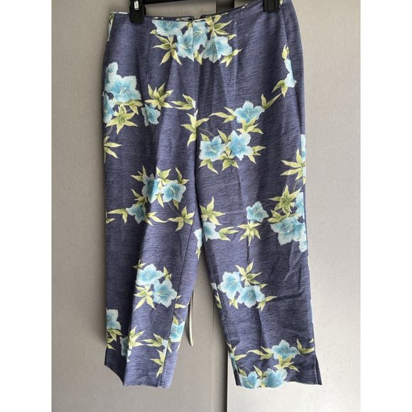 Tommy Bahama Womens Size 6 Cropped Blue Floral Print 100% Silk Pants - Picture 3 of 11